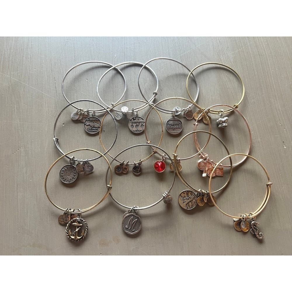 Alex and Ani Bangle Bracelet Lot 11pc Silver Gold Rose Gold Charms